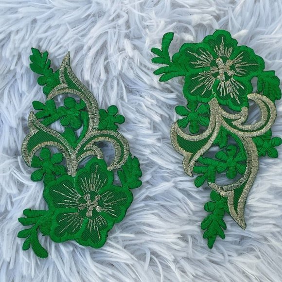 Green Embroidery Patches Iron On Patch Cratf Clothes Accessory Flower Set of 2 - Picture 3 of 8